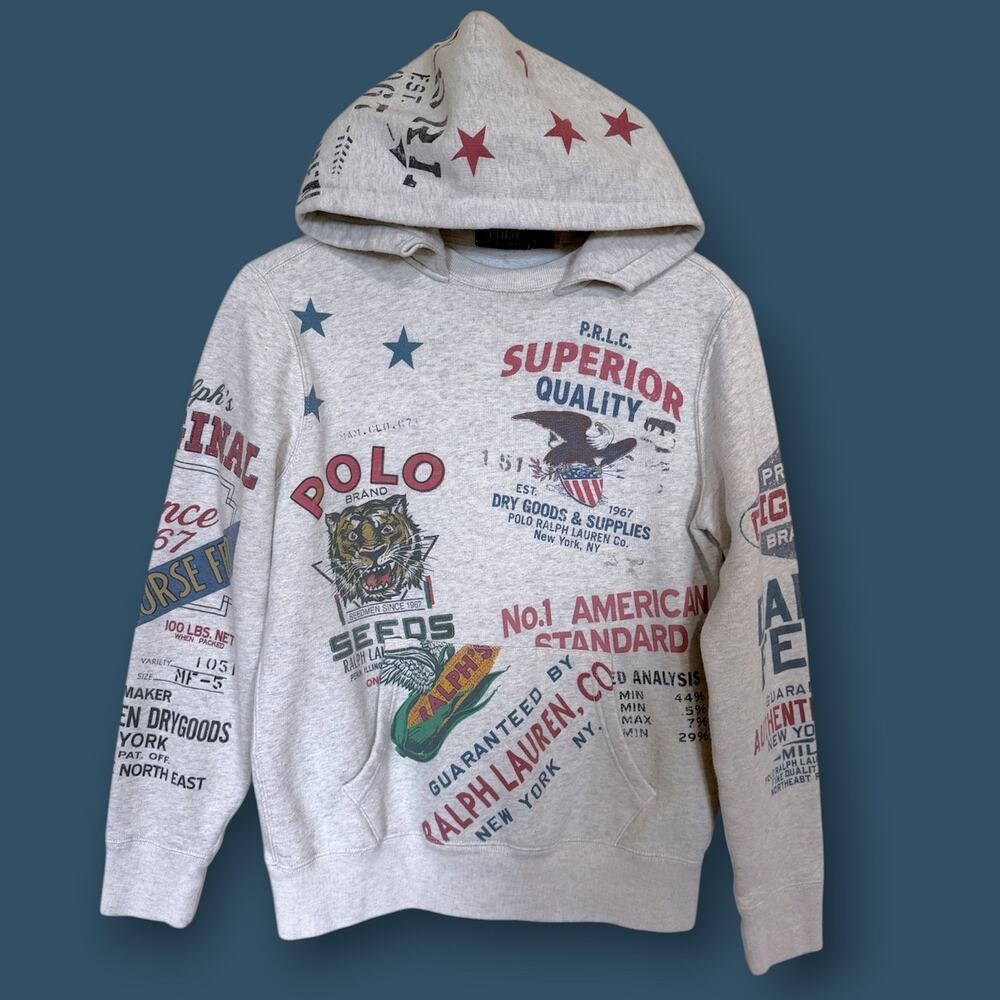 Polo Ralph Lauren Dry Goods Allover Print Graphic Hoodie Men's Sz Small Rare